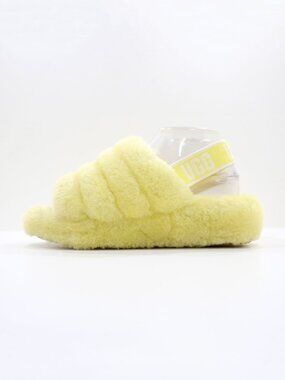 UGG Fluff Yeah Yellow Sheepskin Slingback Slide Slippers - 8
